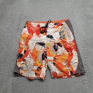 Nike Swim Shorts Mens 36 Orange Colorful Vintage Floral Outdoors Drawstring Logo